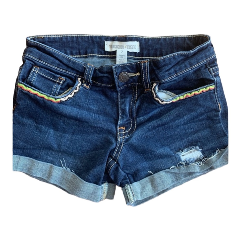 Tucker + Tate skinny leg jean shorts rainbow hem size 7 girls